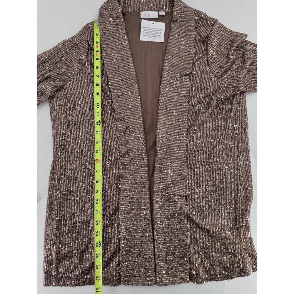 Belle By Kim Gravel Sequin Cardigan Sz XL Duster Party Festive Glam Beige Artsy - Picture 6 of 14